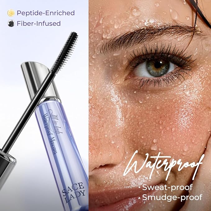 SACE LADY Waterproof Mascara, All-in-Lash Mascara Volume and Length Eyelashes, Smudge-proof and Sweat-proof, Long Lasting Curl, Natrual Black Eye Makeup Christmas Gift for Women