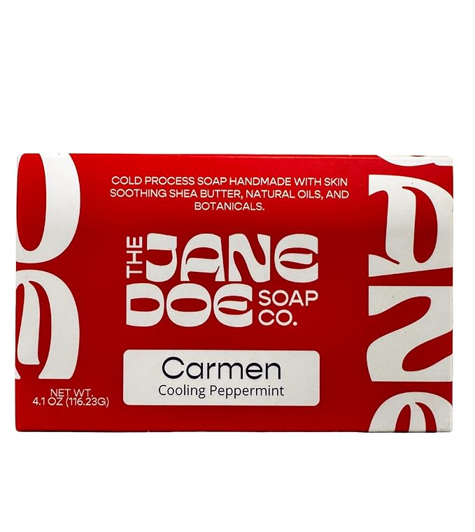 Natural Handmade Cold Process Bar Soap - Made with Olive oil, Coconut oil, Castor, Shea Butter, and Kaolin Clay-Plant Based, Vegan, Moisturizing, Hand/Body Soap! 1 Bar (Carmen Cooling Peppermint)