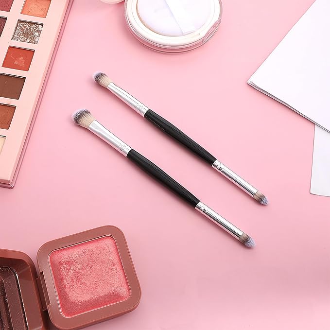 2pcs Eyeshadow Brush Eye Makeup Brush Smudge Brushes 2 in 1 Eyeshadow Double Ended Brushes Blending Small Soft Firm Pointed Foundation Applicator for Concealer Eyebrows Eyeliner