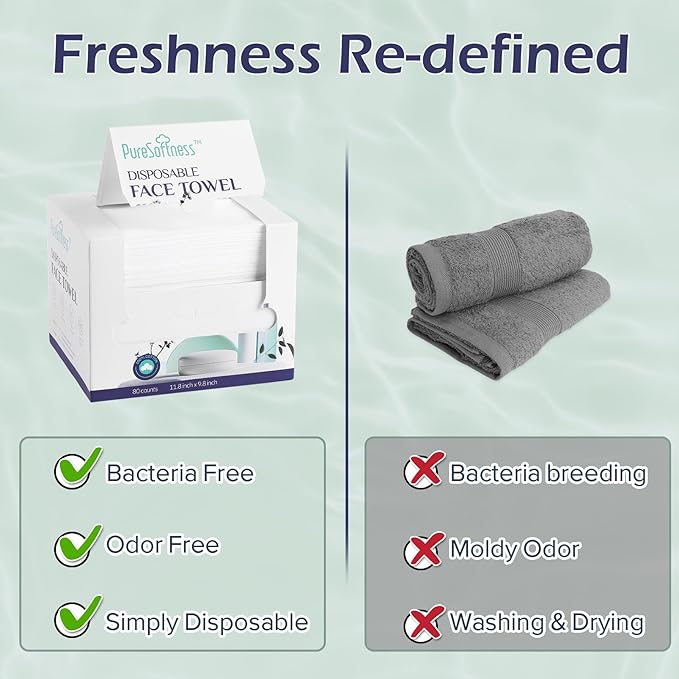 Disposable Face Towel, Clean Towel, Extra Large 12" x 10", Soft Dry Wipe Face Wash, Makeup Remover, Biodegradable Towelette for Sensitive Skin 320 Count (4 Pack)