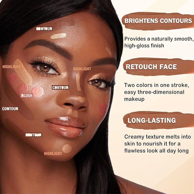 6 Colors Contour Makeup Kit,Double-ended Cream Contour Stick Makeup,Lightweight Bronzer Stick Contour Kit,Face Highlighter Makeup Stick,Long Lasting Contorno Maquillaje - Set B