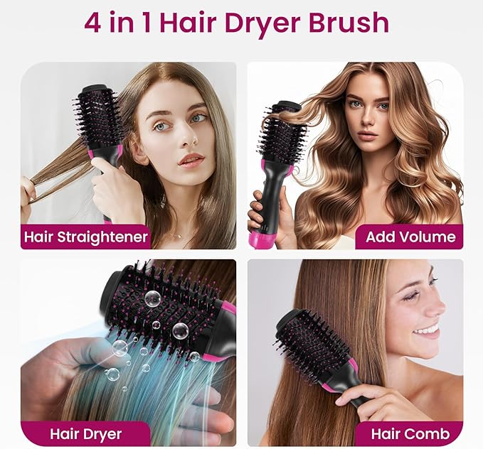 Hair Dryer Brush Blow Dryer in One, Upgraded 4 in 1 Hair Drying Hair Blowout Brush,One Step Hair Dryer and Styler Hot Air Negative Ion Anti-frizz Blowouts, Salon Volumizer & Straightener (A)