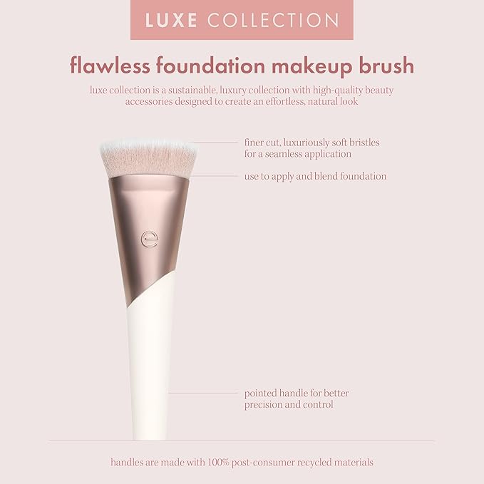 EcoTools Ecofriendly Luxe Flawless Foundation Makeup Brush for Liquid & Cream Foundation, Dense, Synthetic Bristles, Eco-Friendly Premium Quality Makeup Brush, Vegan & Cruelty-Free, 1 Count