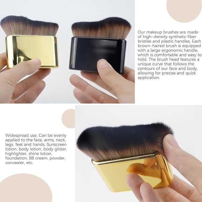 2pcs Self Tanner Brush Body Makeup Brushes Liquid Foundation for Self Tan Brush Self Tan Applicator Face Neck Body Leg Tanning Makeup (Gold+Black)