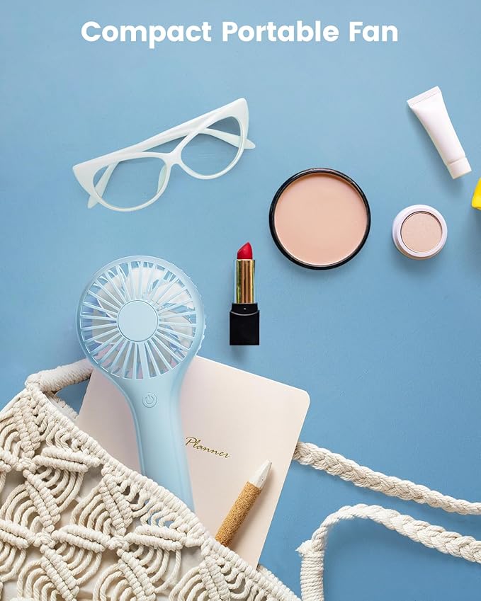 Portable Mini Fan - Powerful Personal Handheld Fan with 3 Speeds, Cute and Small, USB Rechargeable for Travel/Lash/Makeup/Outdoor/Home,Sky Blue