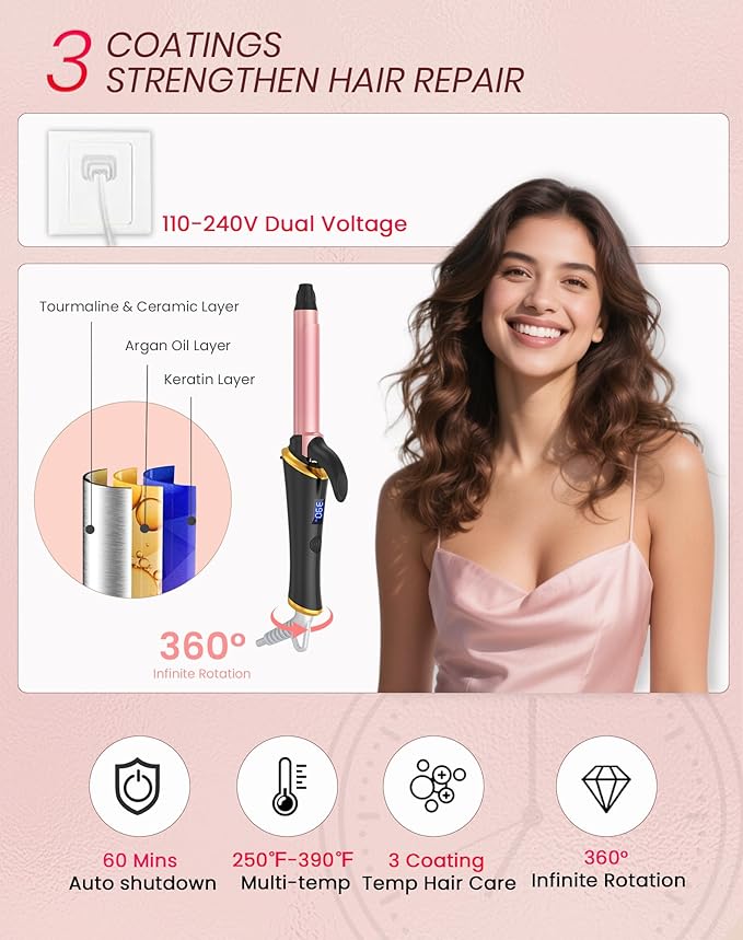 Ukliss Mini Curling Iron, Heats in 30s for Natural Waves & Loose Curls, Dual Voltage Travel Curling Iron with 5 Temp & Anti-Scald Guard, Perfect for Short to Medium Hair (Black, 3/4 Inch)