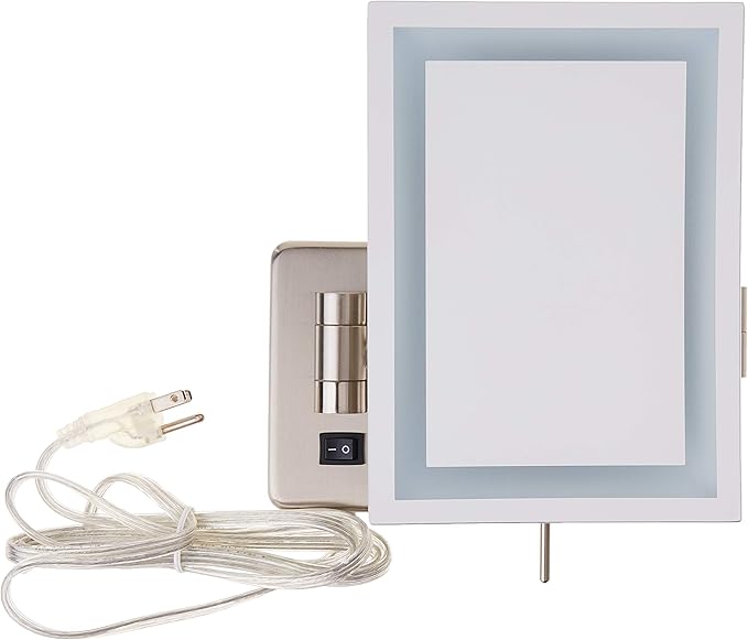 JERDON Rectangular 6.5-Inch x 9-Inch Wall Mount Mirror - Makeup Mirror with 5X Magnification and 15.5-Inch Wall Extension - Nickel Finish - Model JRT710NL