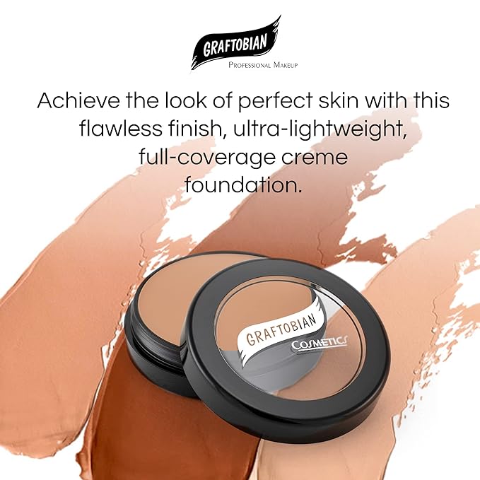 Graftobian HD Glamour Crème Foundation 1/2oz, Weightless Full Coverage Makeup, 65 Inclusive Shades, For All Skin Types, Natural or Full-Glam Looks, For Professionals and Beginners, Buff