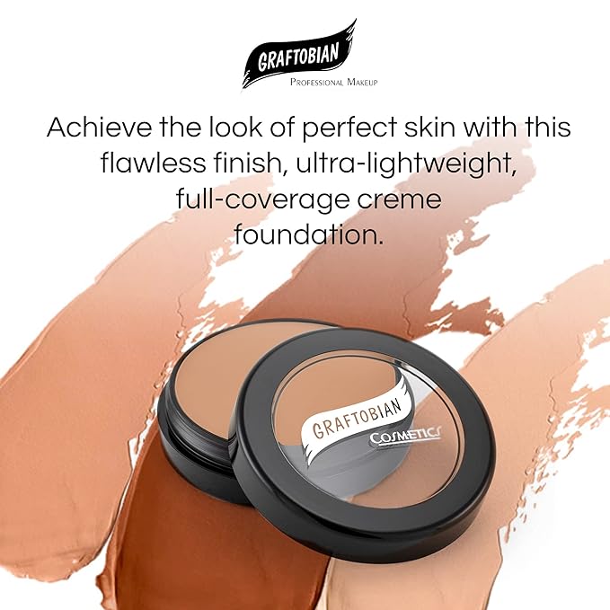 Graftobian HD Glamour Crème Foundation 1/2oz, Weightless Full Coverage Makeup, 65 Inclusive Shades, For All Skin Types, Natural or Full-Glam Looks, For Professionals and Beginners, Buttermilk