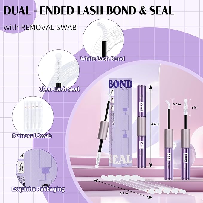 B&Qaugen Lash Cluster Lash Glue Lash Bond and Seal Waterproof 10ml Lash Cluster Glue for False Eyelash Wispy Long Lasting All Day Wear 2 in 1 Eyelash Bond and Seal for DIY Lash(Clear Bond,10ML)