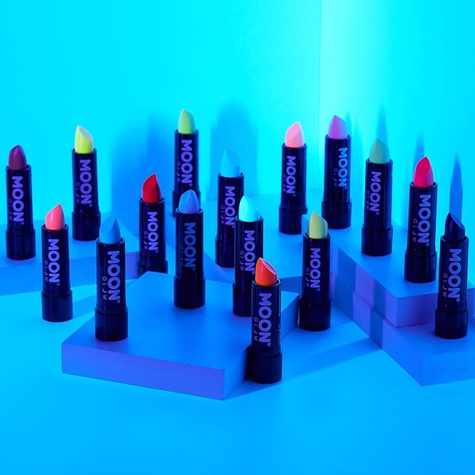 Moon Glow - Blacklight Neon UV Lipstick 0.16oz Set of 16 colours (Pastel & Intense) – Glows brightly under Blacklights/UV Lighting!