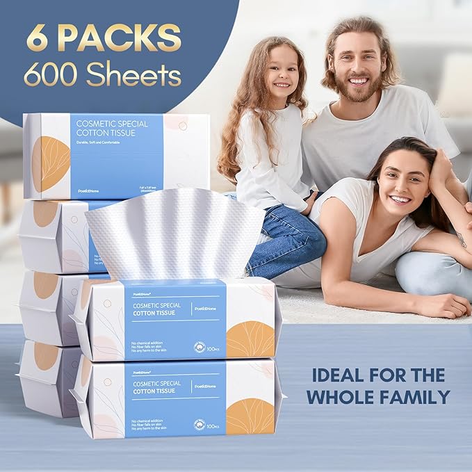 PoeticEHome Face Towel Disposable - Ultra Soft Cotton Tissue Dry Wipes - Lint Free Facial Cleansing Cloths