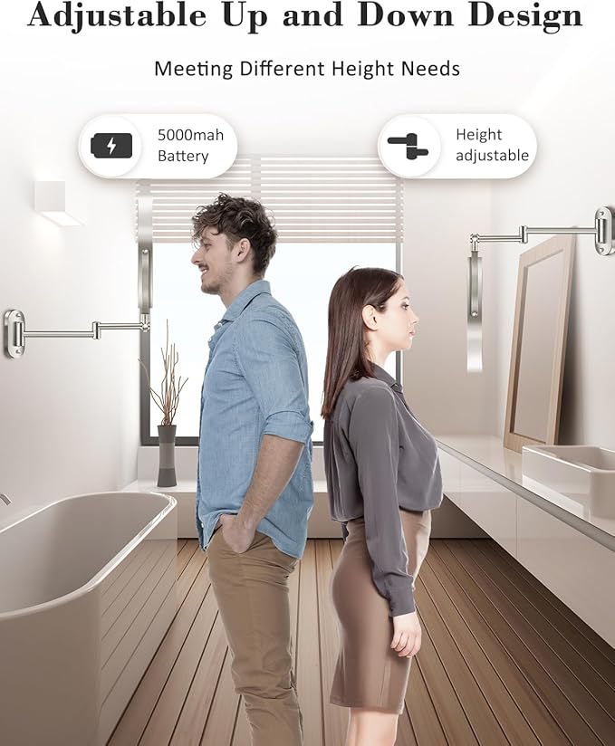 30X/1X Wall Mounted Lighted Makeup Mirror, 9'' Height Adjustable Double Sided 5000mAh Rechargeable Magnifying Bathroom Mirror with Light, 3 Color Modes Touch Dimmable Extended Arm 360 Rotation