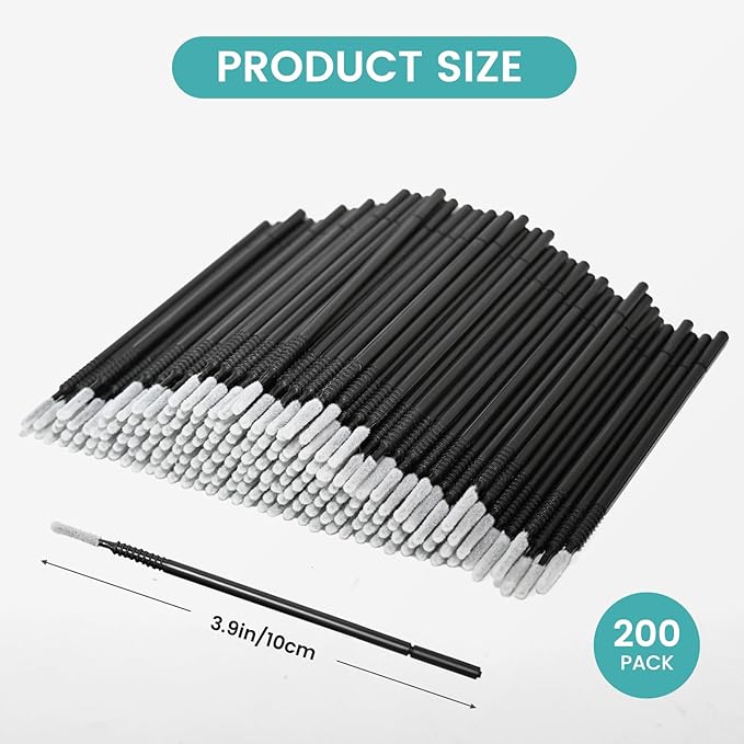 200 Disposable Micro Brushes & Mascara Wands - Microswabs for Eyelash Extensions, Makeup & Lip Micro Applicator Brush