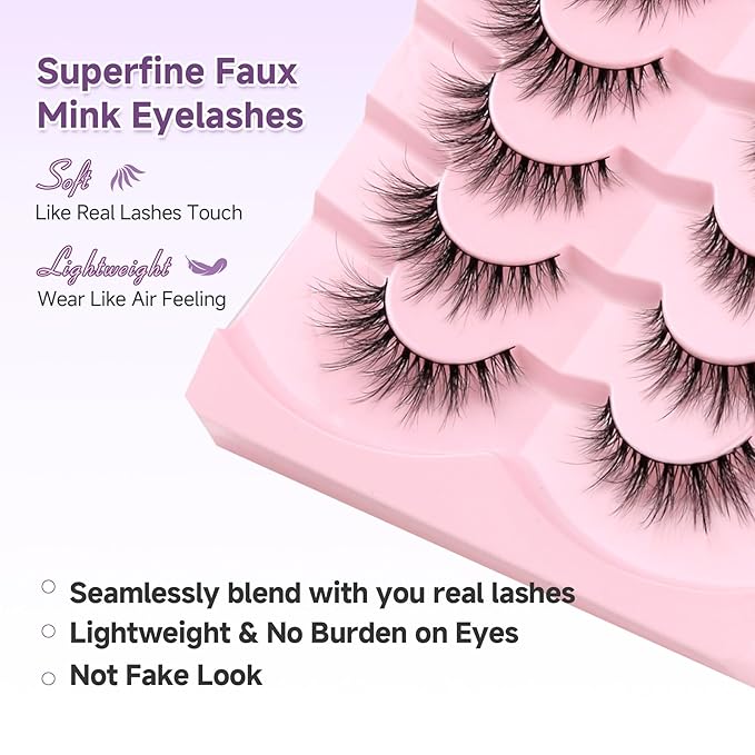 Lashes Wispy Cat Eyelashes Natural Look 15MM Cat Eye Lashes 3D Volume False Lashes with 0.1MM Thin Band C Curl Strip Lashes Pack Fake Eyelashes Wedding Lashes 7 Pair EVENTILL