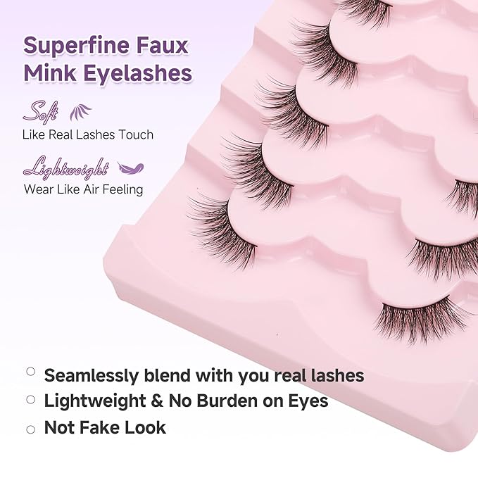 Half Eyelashes Natural Look False Eyelashes Half Lashes Cat Eye 14mm Wispy Eyelashes with Thin Band 3D Volume False Lashes Soft Strip Lashes Pack C Curl Natural Eyelashes Fake Lashes 7 Pair EVENTILL