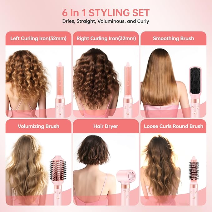 6 in 1 Professional Hot Air Styler & Powerful Hair Dryer Brush & Auto Wrap Curlers 110,000 RPM Brushless Motor • Styling Without Heat Damage • Fast Drying Curling Volumizing Straightening, 1400W