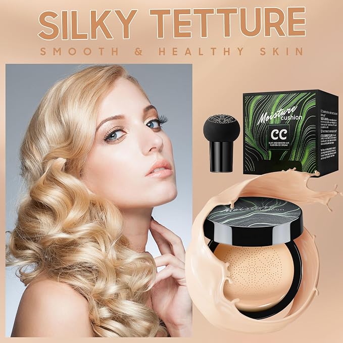 Air Cushion CC Cream Foundation - Mushroom Head BB Cream Face Makeup Moisturizing Concealer Brighten Long-Lasting, Even Skin Tone for All Skin Types (Nude, 1 PCS)