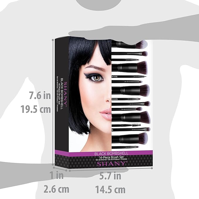 SHANY Makeup Brushes - Black Bombshell - 14-Piece Brush Set – Foundation Powder Concealers Eye Shadows Makeup brushes - Complete Kabuki Makeup Brush Set in Black - 14 PCS
