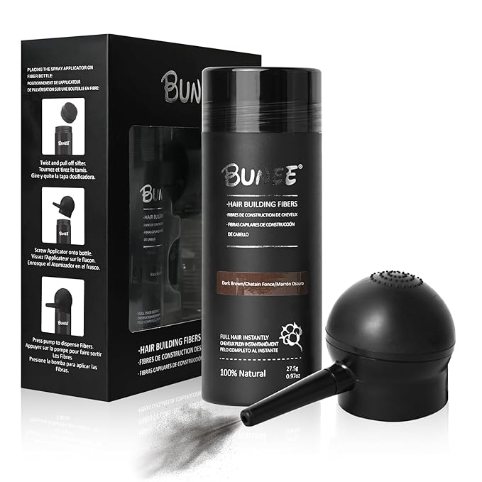 Hair Building Fibers for Thinning Hair for Men Women, 2-in-1 Kit- Enhancements Barber Spray, Thicker Fuller Hair Beard & Hairlines Instantly with Spray Applicator Nozzle, Natural Formula (Dark Brown)
