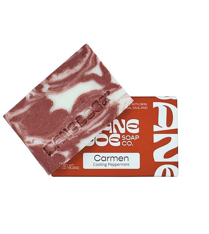 Natural Handmade Cold Process Bar Soap - Made with Olive oil, Coconut oil, Castor, Shea Butter, and Kaolin Clay-Plant Based, Vegan, Moisturizing, Hand/Body Soap! 1 Bar (Carmen Cooling Peppermint)