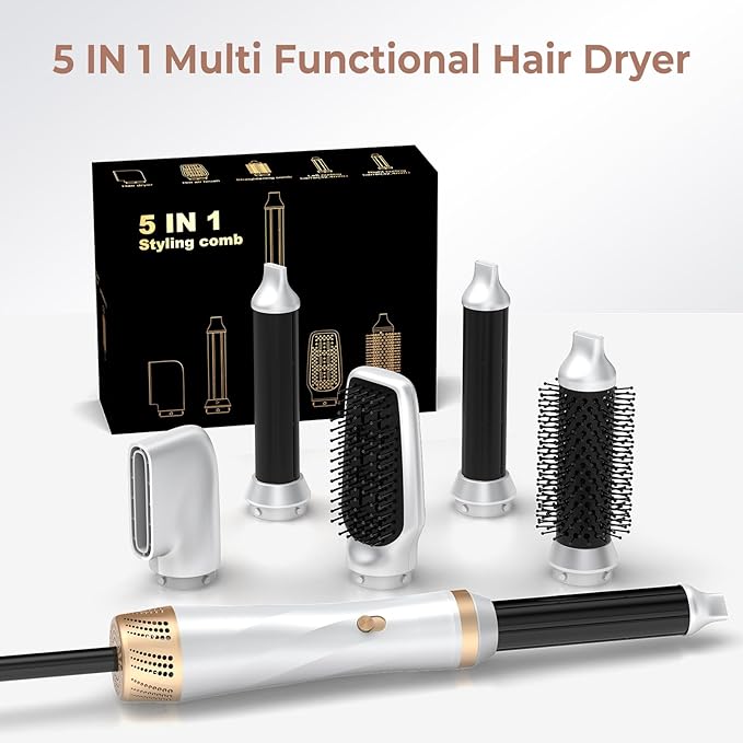 5 in 1 Blow Dryer Brush with Air Style Wrap Hair Styler,Negative Ionic Magic Style Set, Detachable Air Curler for Volumizer,Straightener,Drying