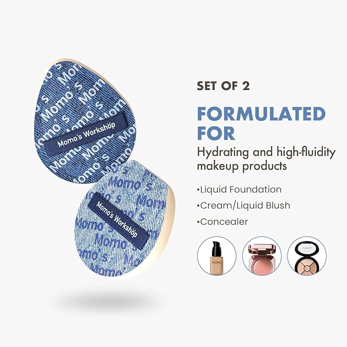 Blue Denim Makeup Sponges,Super Soft Blenders for Liquid Foundation, Dual Design (Egg + Flat Edge), Natural Skin-Like Finish, Rubycell, Makeup on Details Targeted, Travel Friendly & Reusable,2pcs
