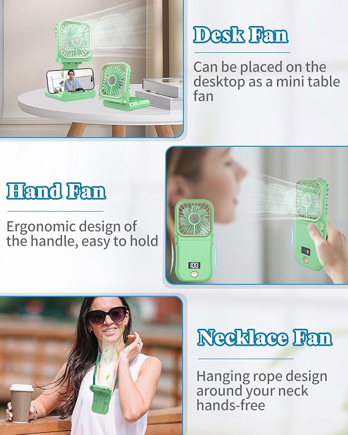 Mini Fan Handheld Foldable Fan,USB Personal Fans Portable Rechargeable Battery Fan 3 Speeds,Small Handheld Fan Cute Face Cooling Fan Quiet Fan Cordless Fan Portable Fan for Travel Camping Park