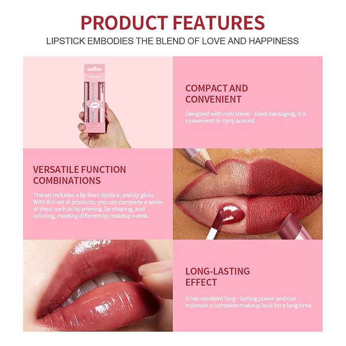 3PCS Lip Liner and Lipstick Combo Set - Matte Lip Liner Pencil, Velvet Matte Lipstick & Hydrating Collagen Lip Gloss - Long-Lasting, Smudge-Proof, High Pigment Nude Brown Lip Makeup Kit (Set 3, 3)