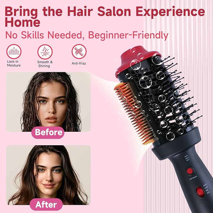 Heated Comb & 4-in-1 Blow Dryer Brush Hair Straightener Brush - Dual Mode Hot Air Styler for Drying, Straightening, Curling & Volumizing All Hair Types, Ceramic Ionic Technology