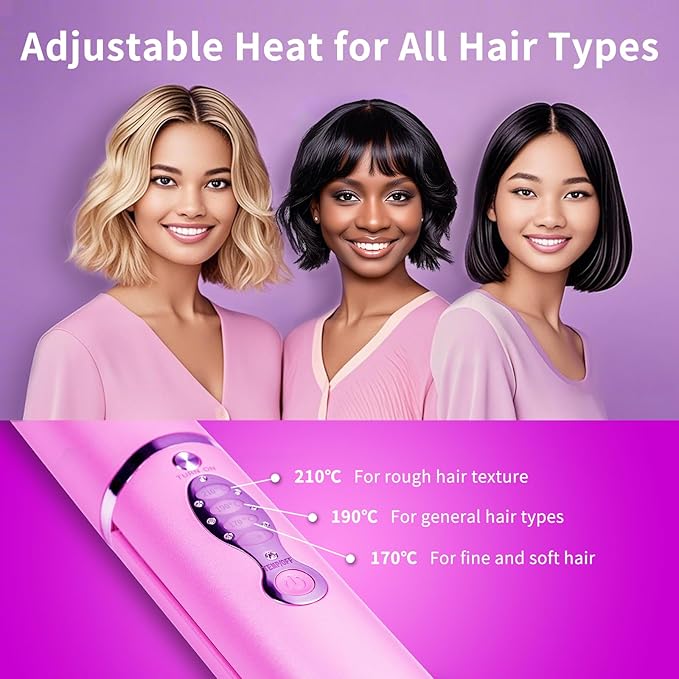 Small Titanium Flat Iron for Short Hair, Mini Cordless Hair Straightener and Curler for Travel, Dual Voltage, Portable, Rechargeable, Fast Heating, 5000mAh Battery, 3 Temp Settings(Shocking Pink)