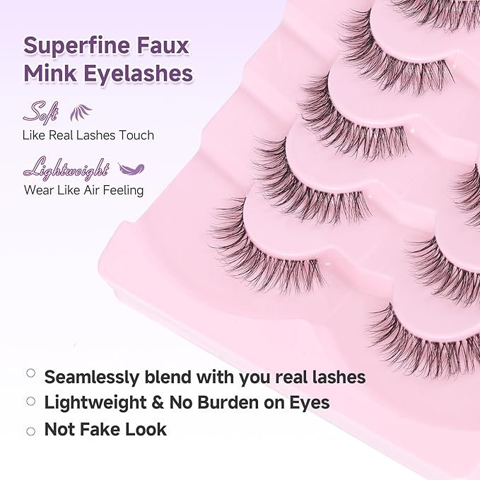 Lashes Natural False Eyelashes Short Lashes 13mm Wispy Eyelashes with Clear Band 3D Volume False Lashes Soft Strip Lashes Pack C Curl Natural Eyelashes Fake Lashes 7 Pair EVENTILL