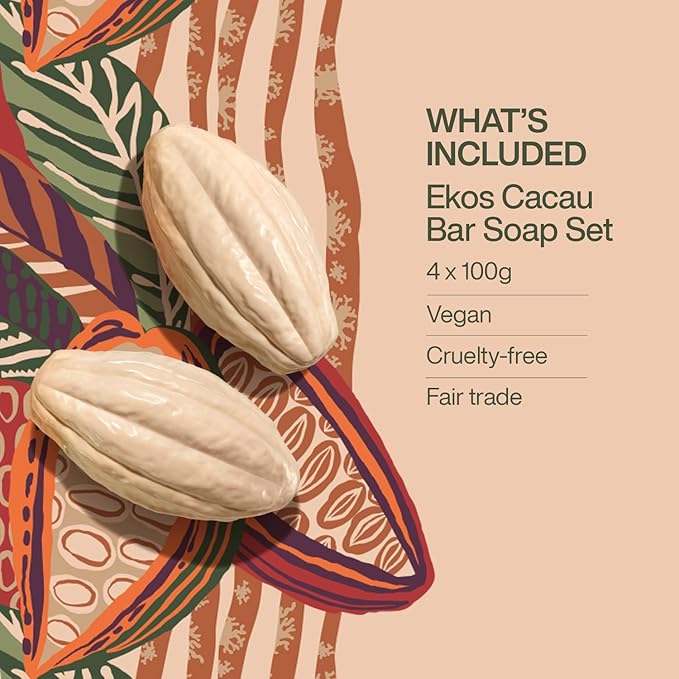 Natura - Cacau Bar Soap Set - Moisturizing Cocoa Butter Soap for Dry Skin – Rich Creamy Lather, Nourishing & Vegan Body Cleanser – Brazilian Natural Bath Soap, 4 Pack - 3.5 oz Each (100g)