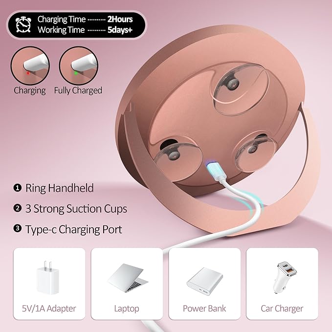 30X Magnifying Mirror Suction Cup, 6" Makeup Mirror with Lights, Rechargeable Travel Mirror with 3 Color Dimmable Lights for Precision Makeup, Fits Bathroom/Wall Suction/Hanging, Rosegold