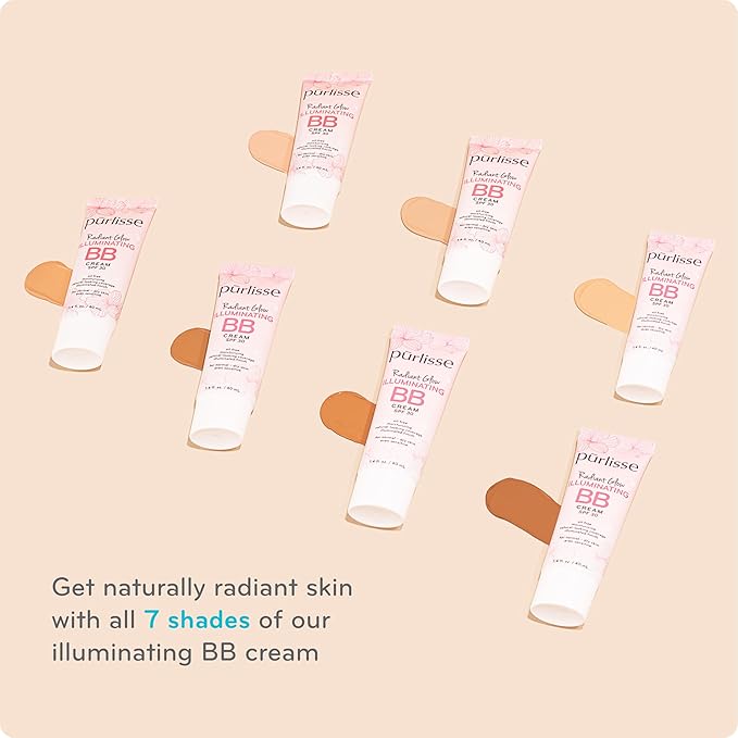 pūrlisse Radiant Glow Illuminating BB Cream with SPF 30 - Glow BB Cream Enriched with Goji & Hawthorn Berry for Dewy Skin - Helps to Improve Skin Texture & Radiance - Medium (1.4 oz)