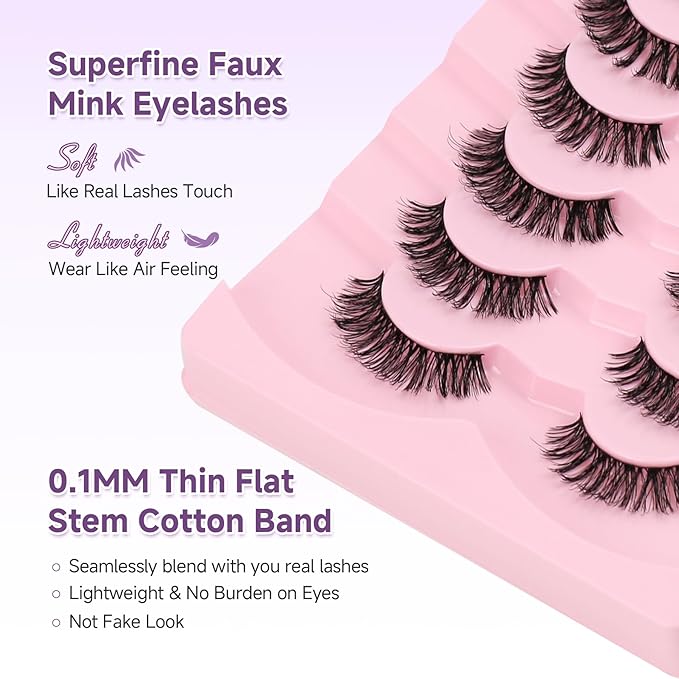 Eyelashes Natural False Lashes Wispy Lash 14mm Eyelash with Thin Memory Band Volume Lashes Strips C Curl Fake Eyelashes 7 Pair EVENTILL