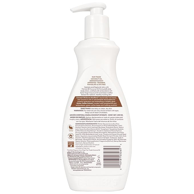 Palmer's Coconut Oil Formula Body Lotion for Dry Skin, Hand & Body Moisturizer with Green Coffee Extract & Vitamin E, Pump Bottle, 13.5 Fl Oz (Pack of 2)
