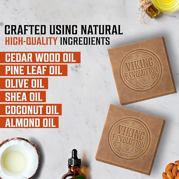 Viking Revolution Cedarwood and Pine Natural Soap for Men - Mens Soap Bar with Essential Oils Cold Pressed Bar Soap for Men - Nourishing Mens Bar Soap with Coconut Oil, Shea Oil, Almond Oil (2 Pack)