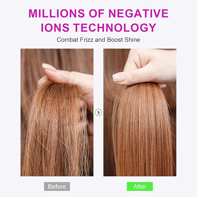 Dual Voltage Hair Dryer Brush Travel Blow Dryer Brush in One,2 inch Portable Mini Hot Air Brush,Travel Hair Tools/Volumizer/Straightener/Curler,European Blow Dry Brush with EU&UK Plug