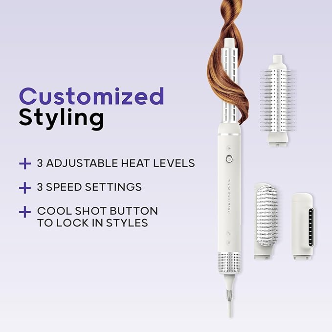 Sharper Image Revel 6-in-1 Airflow Hair Styler – Ionic Multi-Styler with Curling Wand, Detangler, Volumizing & Smoothing Brushes| Air Wrapping Styling Tool| Hot Brush| Straight & Curly Hair Product