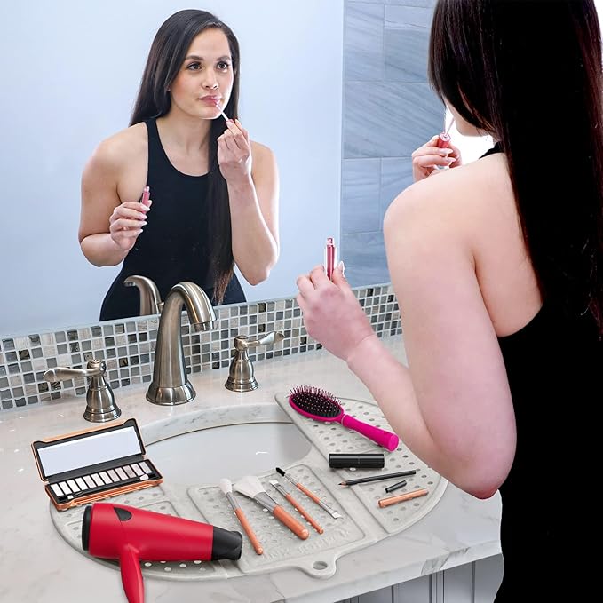 Sink Topper Bathroom Sink Cover for Counter Space & Storage Saver | RV Must Haves | Silicone Foldable Beauty Makeup Brush Cleaning Mat | Hot Tools Organizer | RV Sink Cover | Standard, Pearl