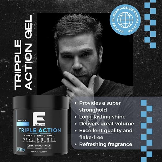 E Elegance Venus Fragrance Triple Action Hair Gel for Men And Women - Super Strong Hold, Extreme Volume, And Long Lasting Shine - Flake Free And Refreshing Fragrance - All Hair Types, 16.9 oz
