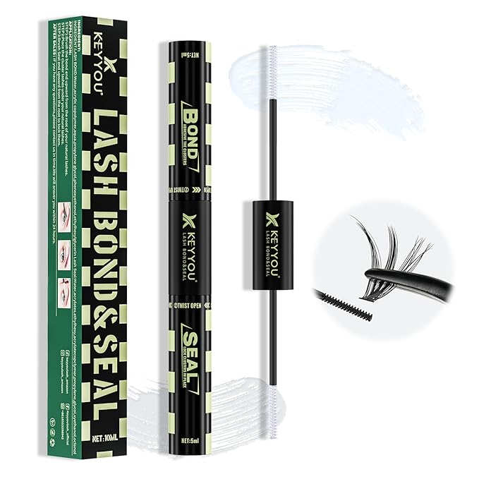 Lash Bond and Seal 10ML White Bond and Seal Lash Glue KEYYOU Lash ClUSter Glue MasUSra for Long Lasting WaterProof Lash Extension Glue Clear-5ml+5ml