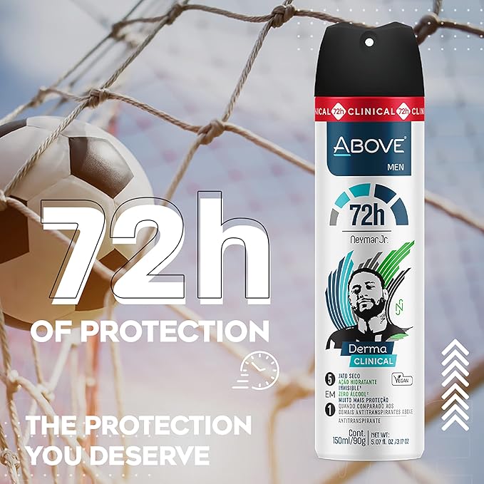 ABOVE Neymar Jr - 72H Antiperspirant Spray Deodorant for Men 5.07 Fl Oz(4 Pack) | Aluminum-Free | Fresh Mist, No Stain, No Alcohol, Long-Lasting Men's Deodorant Spray | Roses and Tuberoses Fragrance