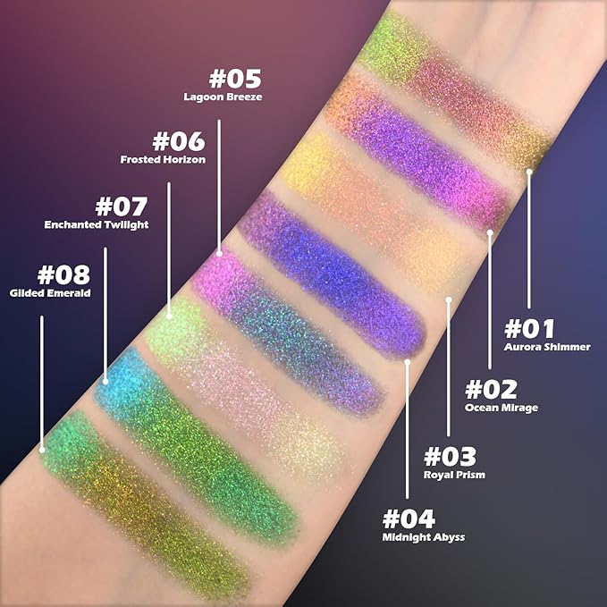 CHARMACY Multichrome Glitter Eyeshadow, Intense Pigmentation Chameleon Sparkling Eyeshadow, Bright Highlighter Duochrome Eye Make Up, Multi-Reflective Finishes Glitter Metallic Eye Makeup #06