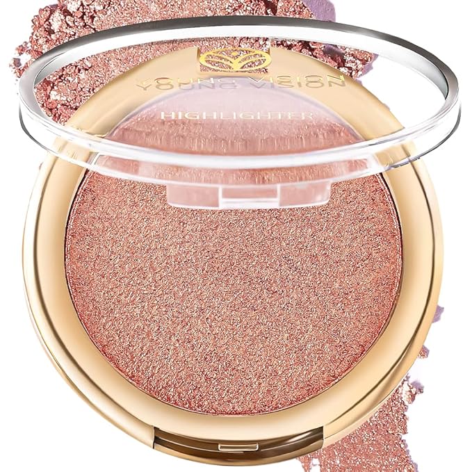YOUNG VISION Pressed Powder Highlighter, Baked Natural Glow Contour Powder & Face Highligher, Cruelty-Free, Shimmer Highlighting Makeup for Face, Eye, Eyeshadow, Body, Skin (Cinnamon)