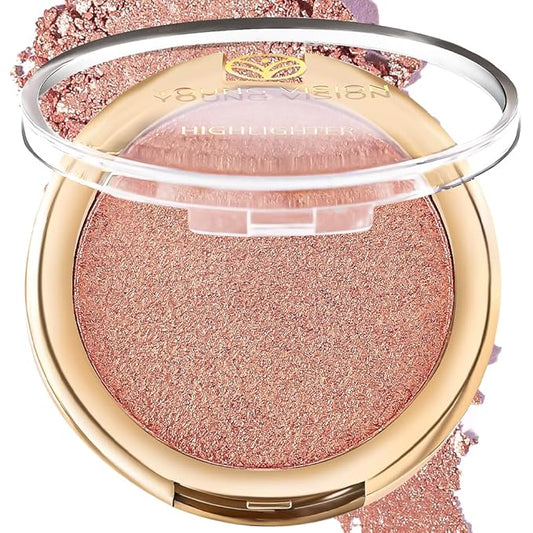 YOUNG VISION Pressed Powder Highlighter, Baked Natural Glow Contour Powder & Face Highligher, Cruelty-Free, Shimmer Highlighting Makeup for Face, Eye, Eyeshadow, Body, Skin (Cinnamon)