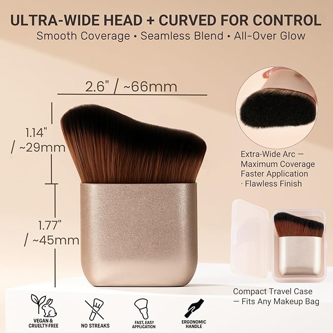 Travel Self Tanner Brush – Kabuki Foundation Brush for Face & Body, Full Coverage Body Makeup Brush for Flawless Leg Makeup, Vegan Bronzer Brush, Foundation & Lotion Blending Applicator Tool