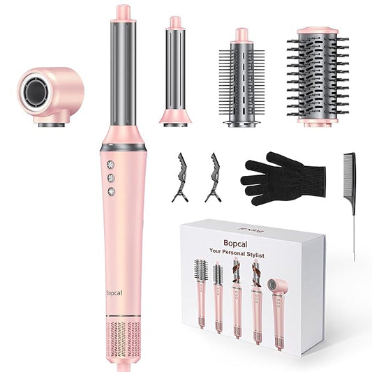 Bopcal 5 in 1 Hot Air Styler Wrap – High-Speed Hair Dryer Brush with Auto Wrap Curlers, Fast Drying & Frizz-Free Styling, Smart Heat Control, No Heat Damage, Lightweight, Giftable for Women