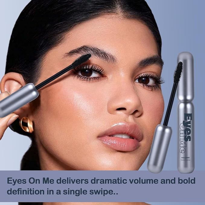 Eyes On Me Waterproof Volumizing Mascara – Long-Lasting Curl & Lift, Smudge-Proof, Conditioning Formula with Panthenol & Vitamin E, Precision Tapered Silicone Brush, Jet Black